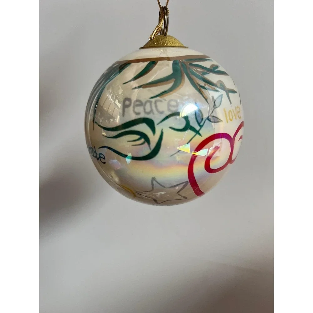 Vintage 1999 Glass Hand Painted Christmas Ornament Love Hope Peace‎